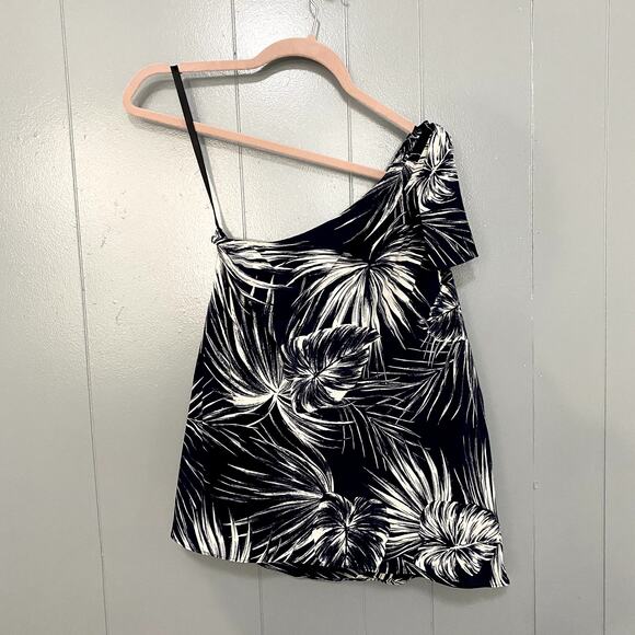 Shoshanna Carmona Navy Leaf Jacqueline Silk One Shoulder Tropical Top XS - Picture 3 of 8